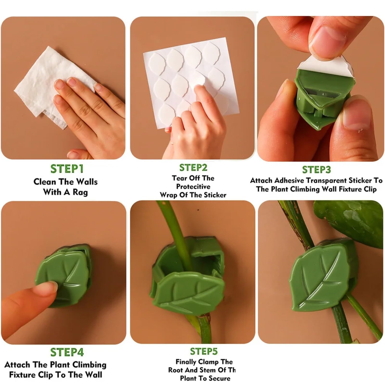 Pflanzen-Wand-Clips, unsichtbare Wandbefestigung, Rattan-Rankenhalterung, feste Schnalle für Zimmerpflanzen, Weinwand-Clips, Pflanzenhaken für Pflanzen, Grün, 100 Stück