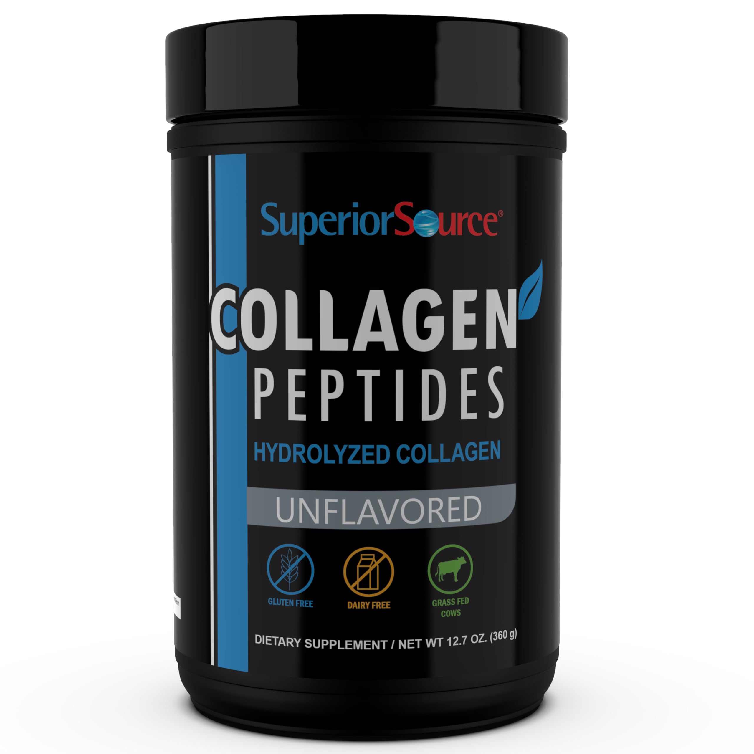Superior Source Hydrolyzed Collagen Peptides, Types 1 & 3 Powder, Grass-Fed, Hair, Skin, Nail, and Joint Support, Paleo and Keto Friendly, Gluten Free, Non-GMO, Unflavored (12.7 oz Jar)