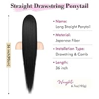 Vista 7 de REECHO Extensión de cola de caballo larga y recta con cordón, extensiones de cabello falso, extensiones de cabello natural suave, extensiones