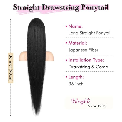 Miniatura 7 de REECHO Extensión de cola de caballo larga y recta con cordón, extensiones de cabello falso, extensiones de cabello natural suave, extensiones de