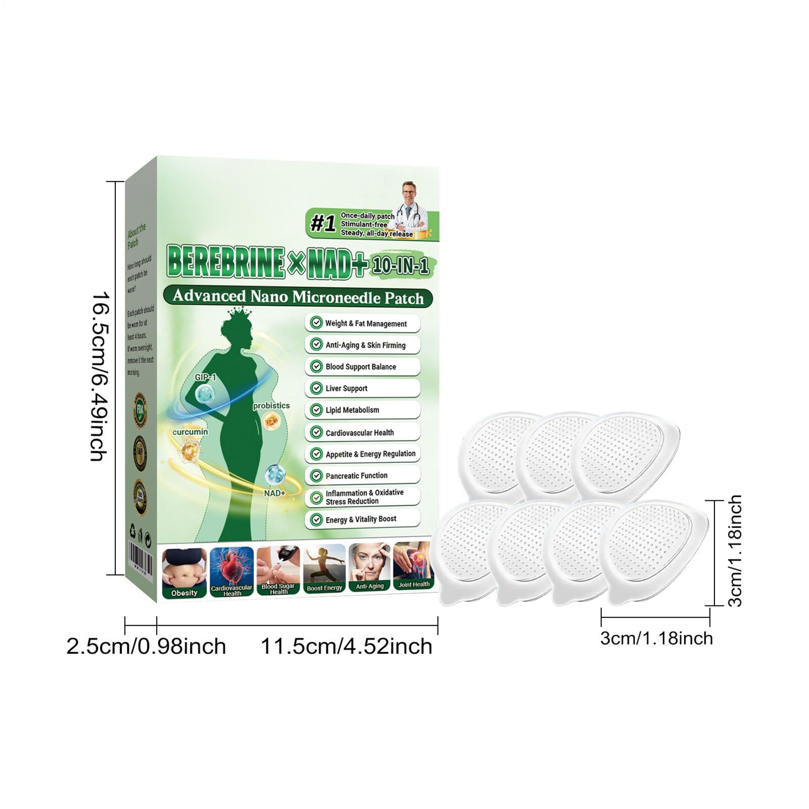 Moringa X berberyna, plastry Moringa i berberyna, Luxarise Moringas 10 w 1 Advanced Nano Microneedle Patch delikatne plastry odchudzające, do pielęgnacji ciała (6 pudełek)