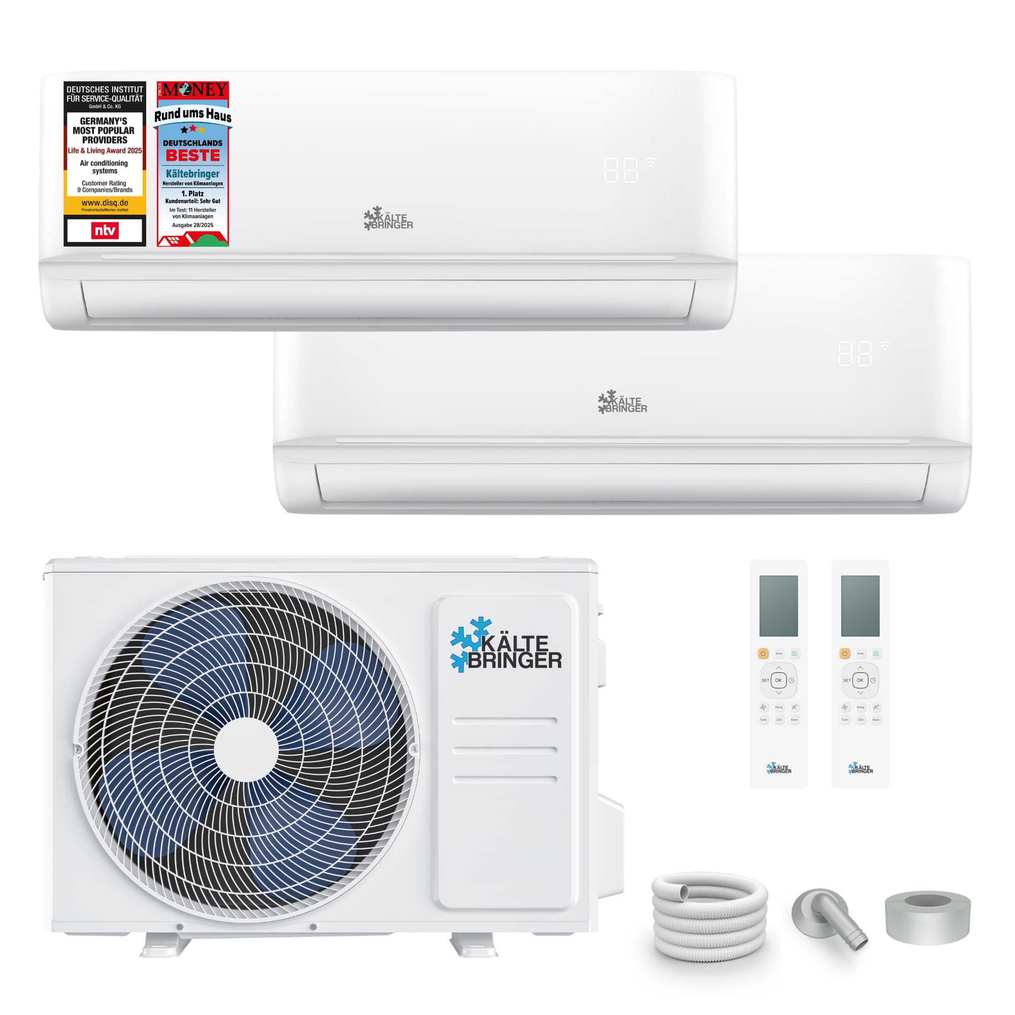 Kältebringer Multisplit Climatiseur 2 unités intérieures - 18000 BTU - 5,3 kW - Avec fonction chauffage, WiFi et App - très silencieux & économie d'énergie - Marque de qualité allemande
