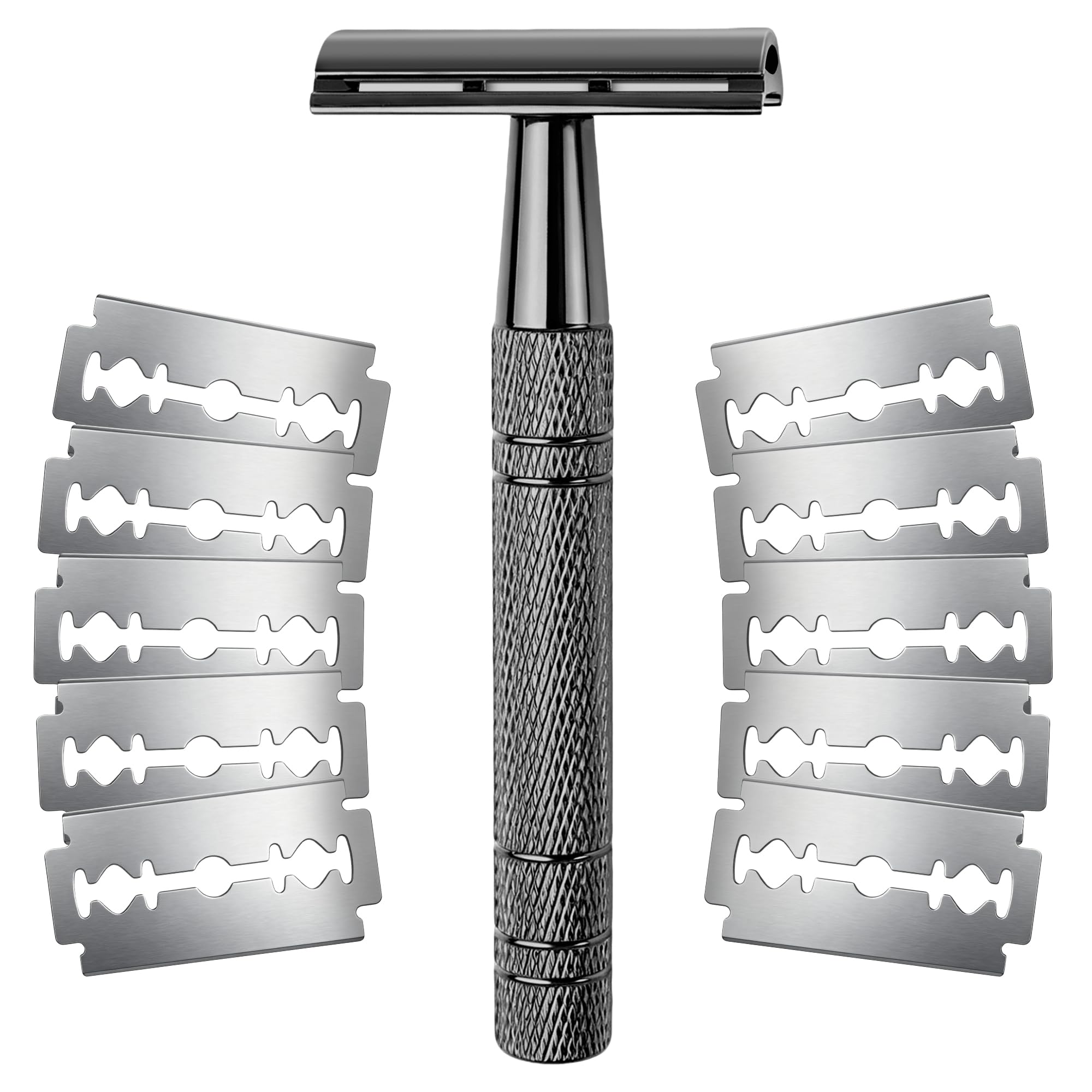 LILAC Matte Black Double Edge Safety Razor, Single Blade Metal Shaver for Sensitive Skin Unisex 10 Premium Stainless Steel Replacement Blades, Reusable, Zero Waste
