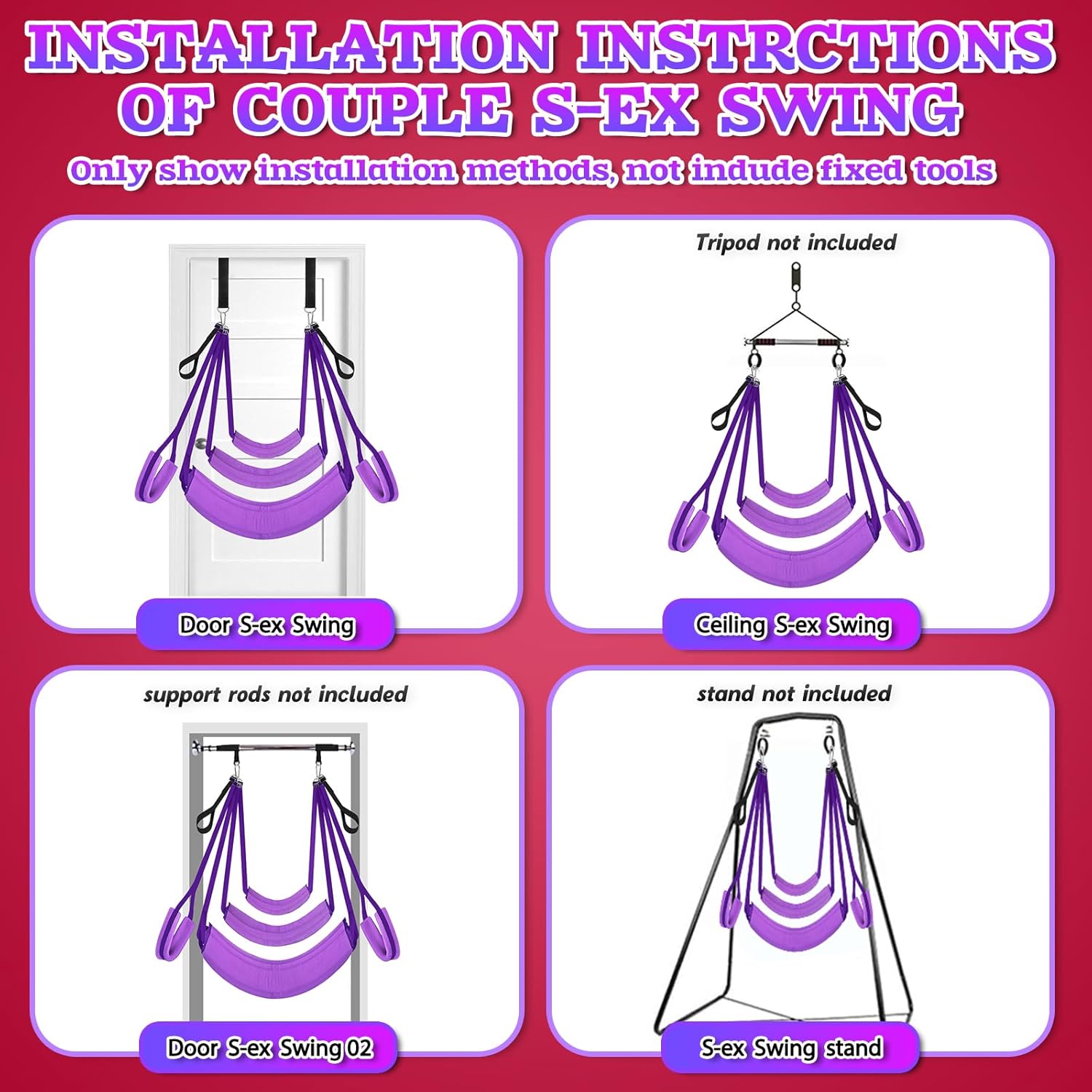 Sex Swing with Thicker Wider Neck Lumbar Hip Padded Seats - Portable Door Sex Swings with Adjustable Nylon Straps Metal Hardware, Suitable for Beginners, Adult Sex Toys for Couples