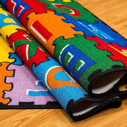 Miniatura 6 de Champion Rugs Alfombras grandes para el aula para niños con alfabeto (A-Z y 1-9), alfombra de área de rompecabezas, base de gel antideslizante (96 x