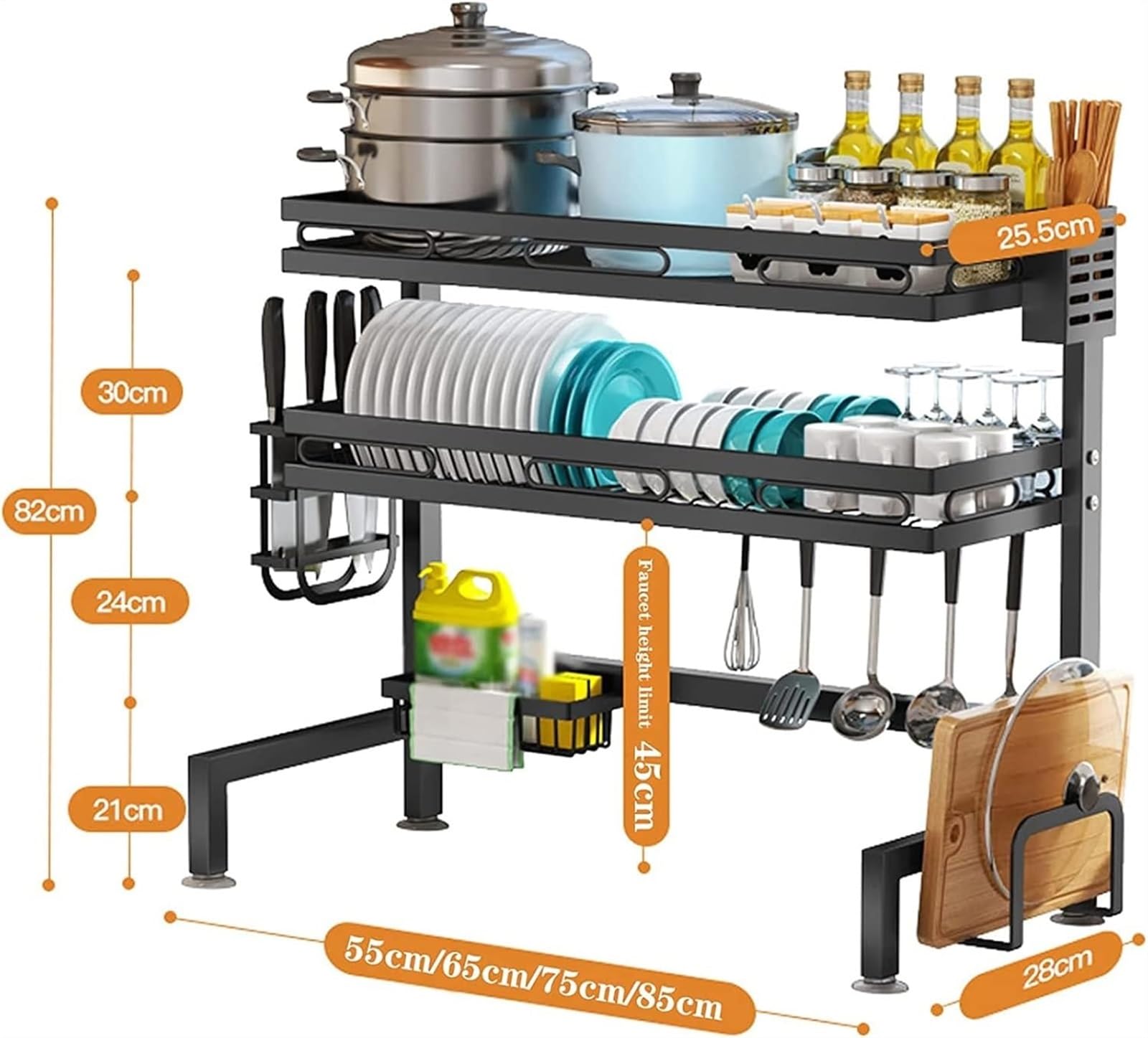 Escurridor de platos, escurridor de platos grande, escurridor de platos para fregadero, escurridor de platos grande de metal de 2 niveles, escurridor de platos sobre el fregadero para organizar el alm