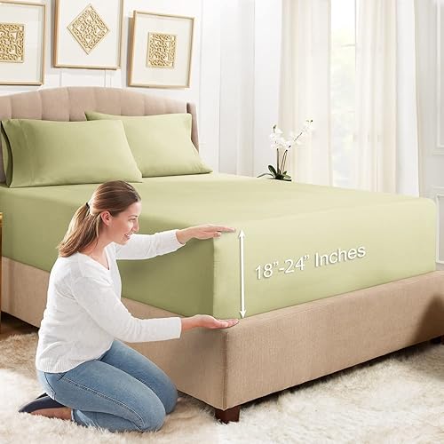 Empyrean Bedding - Sábanas bajeras tamaño Queen, con sábana de cajón extra profunda  Juego de sábanas bajeras extra profundas, de 24 pulgadas, con 2
