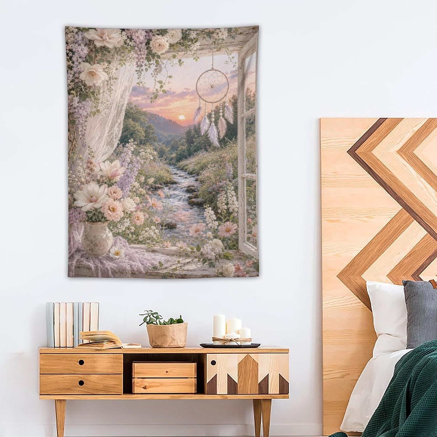 Wall Tapestry for Bedroom Dorm Living Room Decor Ivory Valley Window