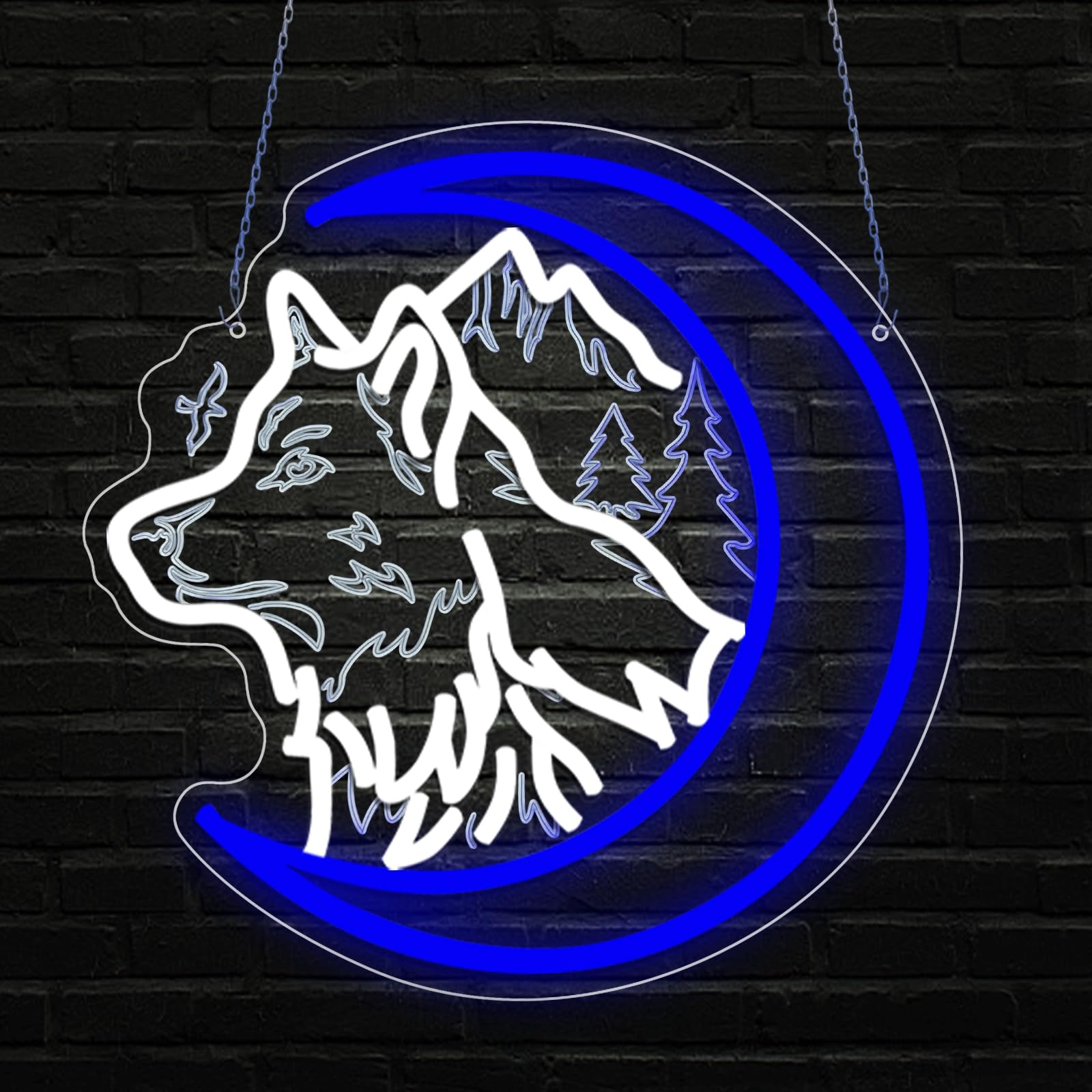 Wolf Neon Light Sign Wolves LED Sign Animal Blue Moon Neon Light for Wall Decor Illuminated for Bedroom Man Den House Party Birthday Gift for Boys Men