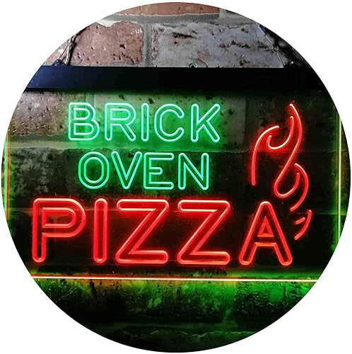 ADVPRO Brick Oven Pizza Café - Letrero de neón LED de doble color, verde y rojo, 24 x 16 pulgadas, st6s64-i3714-gr