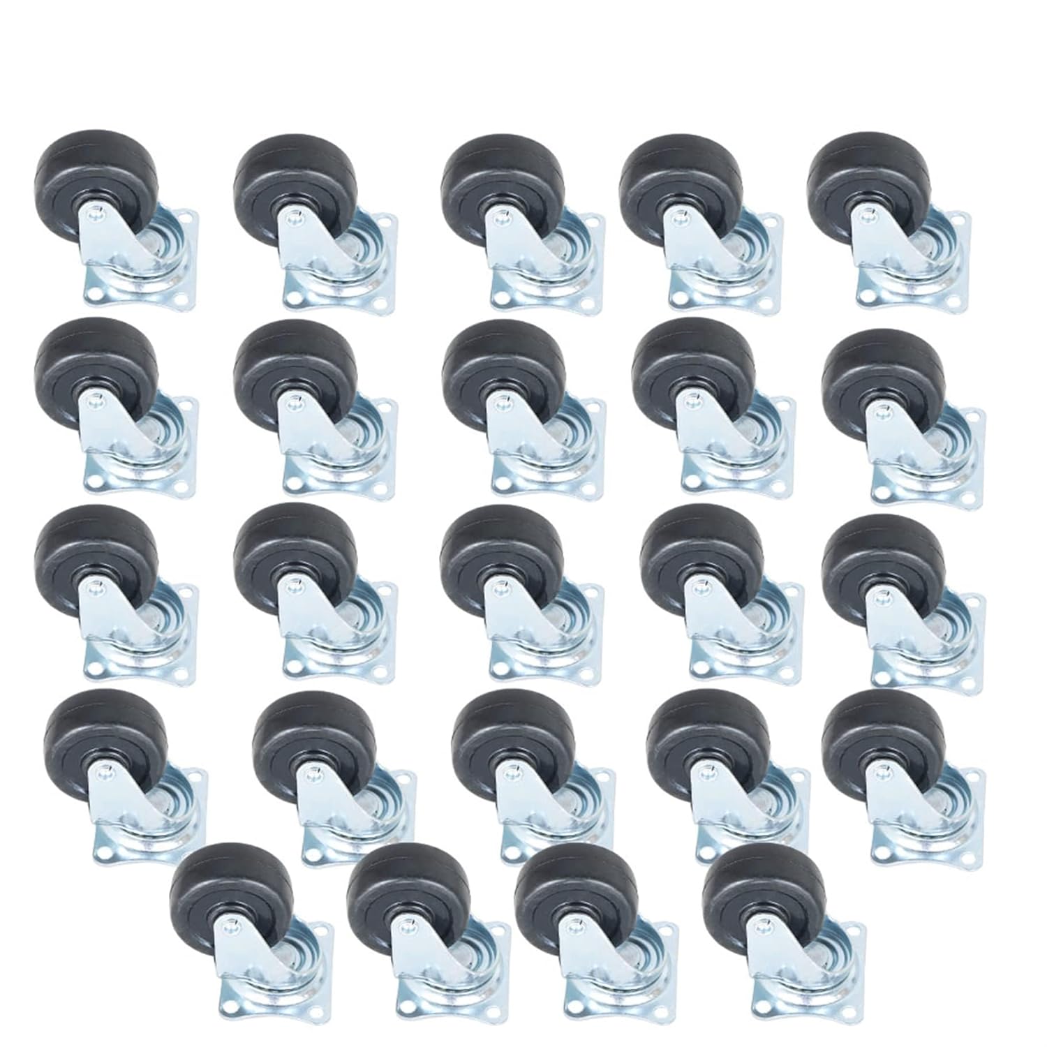 24Pcs Black 2 Inch Casters Wheels Heavy Duty Rubber Swivel Caster Wheels with Top Plate & Bearing