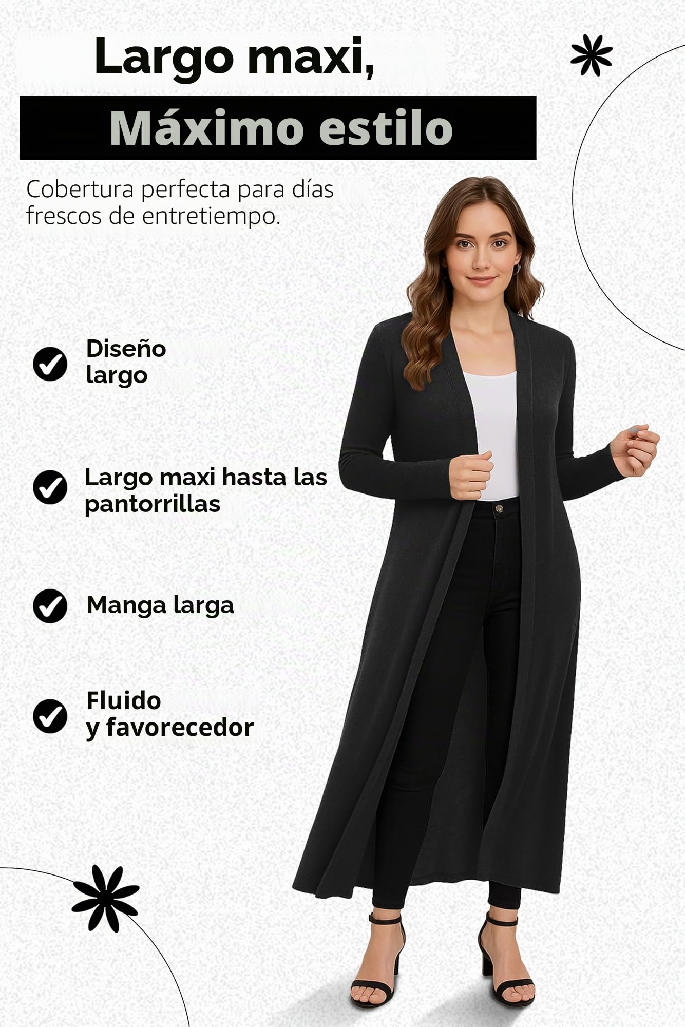 Chaqueta extralarga para Mujer - De Manga Larga con Cuello - Estilo Masculino