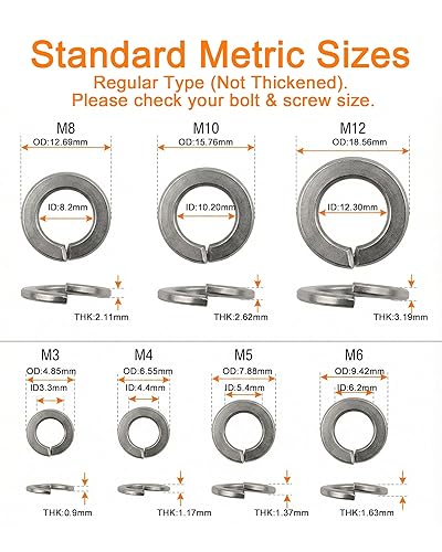 Miniatura 4 de YoSpciaNe Juego surtido de 445 arandelas de cerradura, juego de arandelas de resorte métricas de acero inoxidable 304 (M3-M12) - Arandelas de