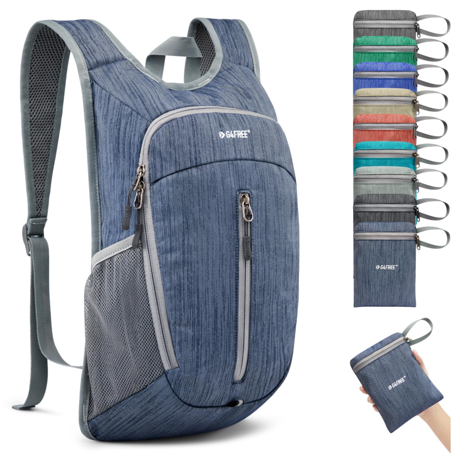 G4Free Small 10L Hiking Backpack Lightweight Foldable Rucksack Casual Travel Daypacks Mini Unisex Bag, Dark Blue