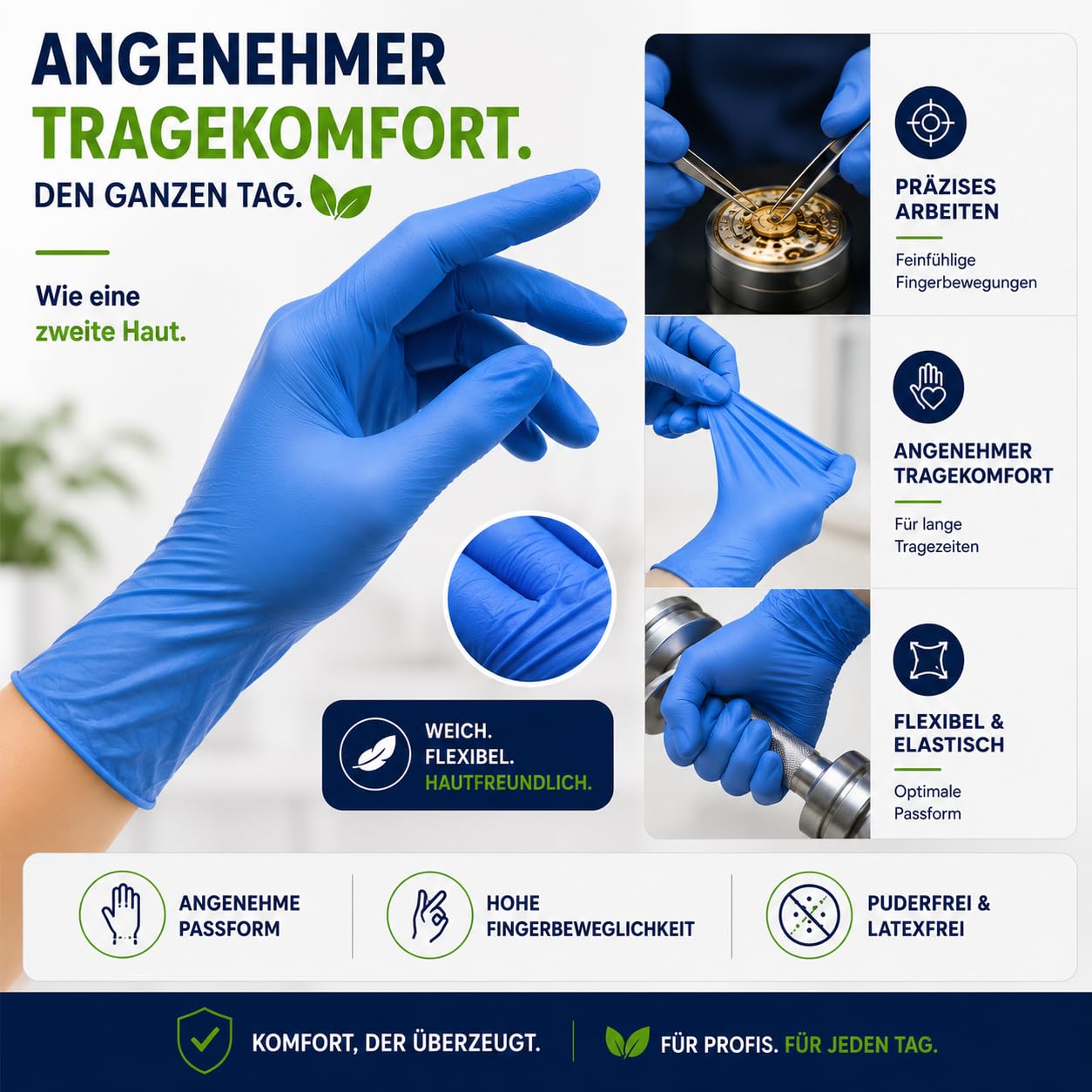 GEDIMED ECO Nitrilhandschuhe Blau 100 Stück – Biologisch abbaubare Nitrilhandschuhe, puderfrei & latexfrei, reißfest, Einweghandschuhe für Hygiene, Gastronomie, Kosmetik & Reinigung (1000, S)