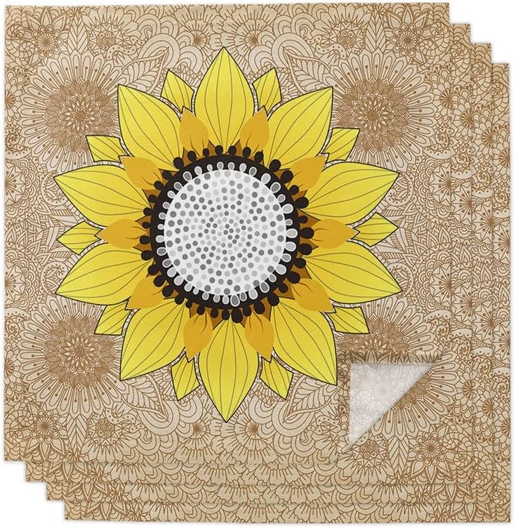 Sunflower and Mandala Khaki Table Napkin Cloth Set for Party Wedding Kitchen Dinner Napkins(8pcs)