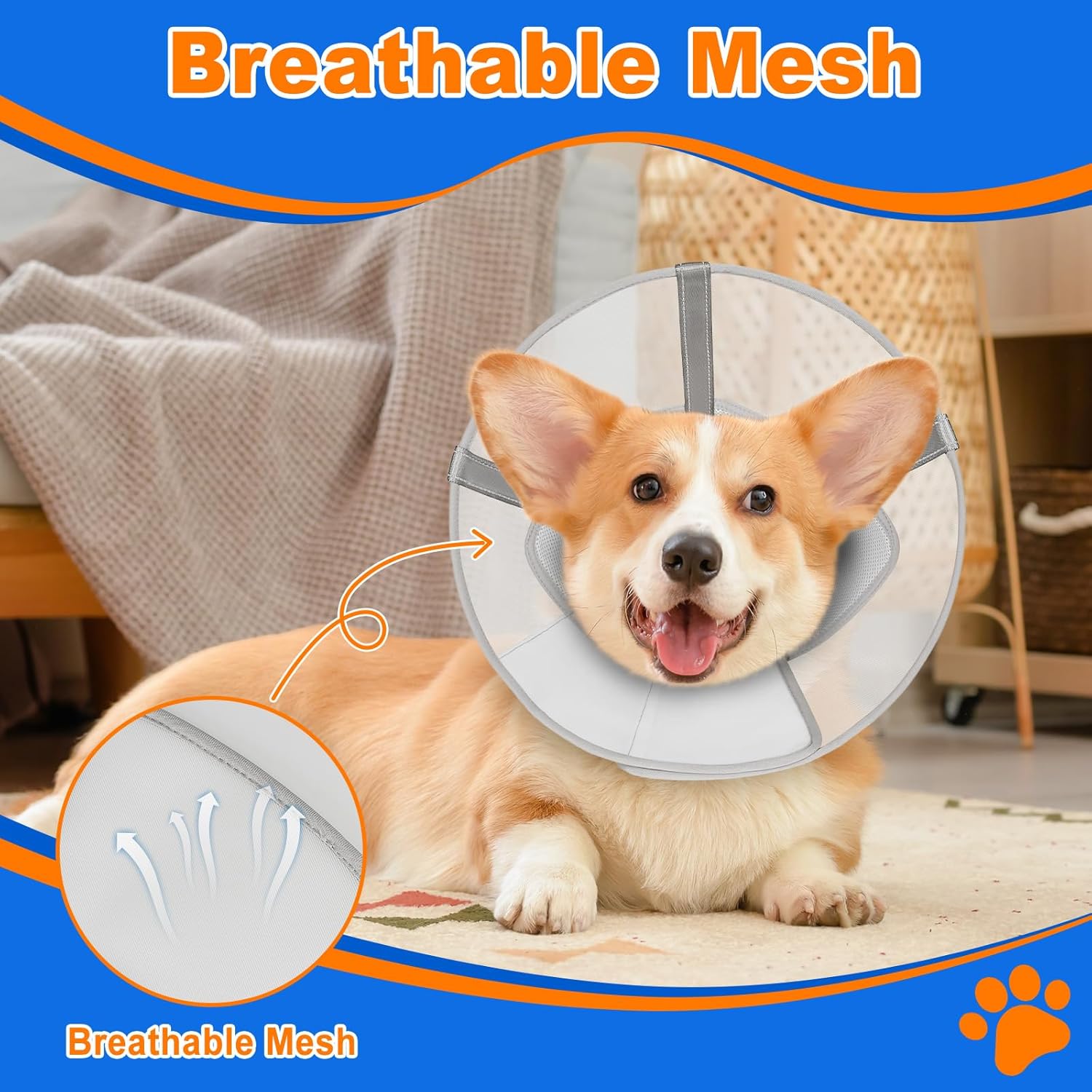 Breathable Mesh Dog Cone Collar with Soft Liner for Surgery, Elizabethan Recovery Alternative to Stop Licking,Pet Neck Collar for Large Medium Small Breeds(White,6)