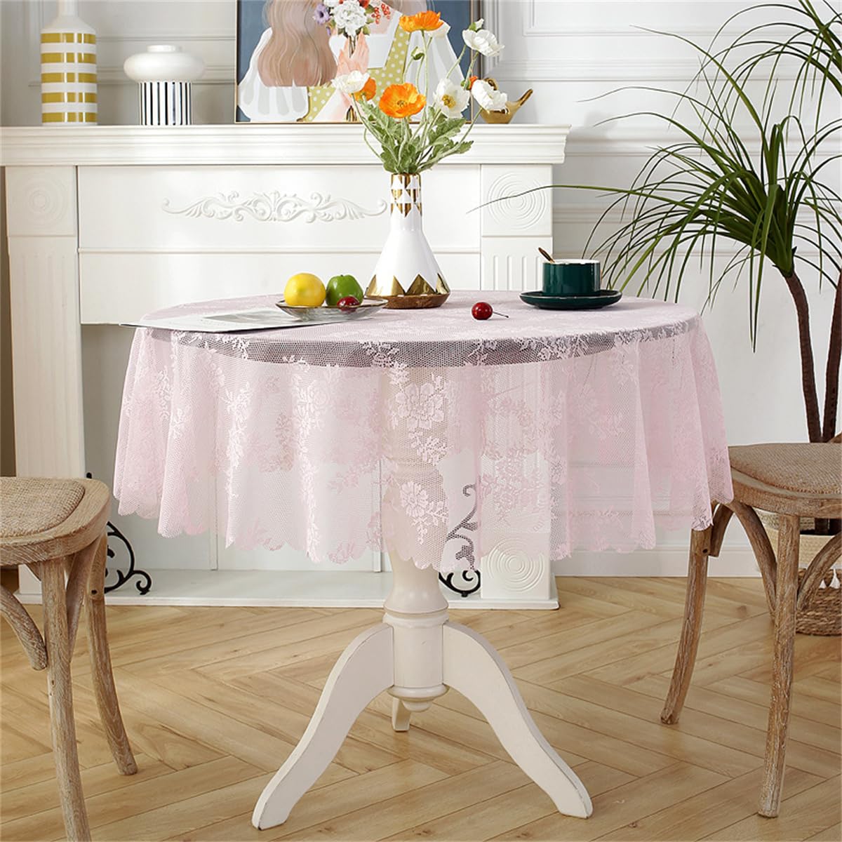 Runde rosa Spitze Tischdecke Vintage Classic Lace Lightweight Tischdecke Tischdekoration 150cm Rund