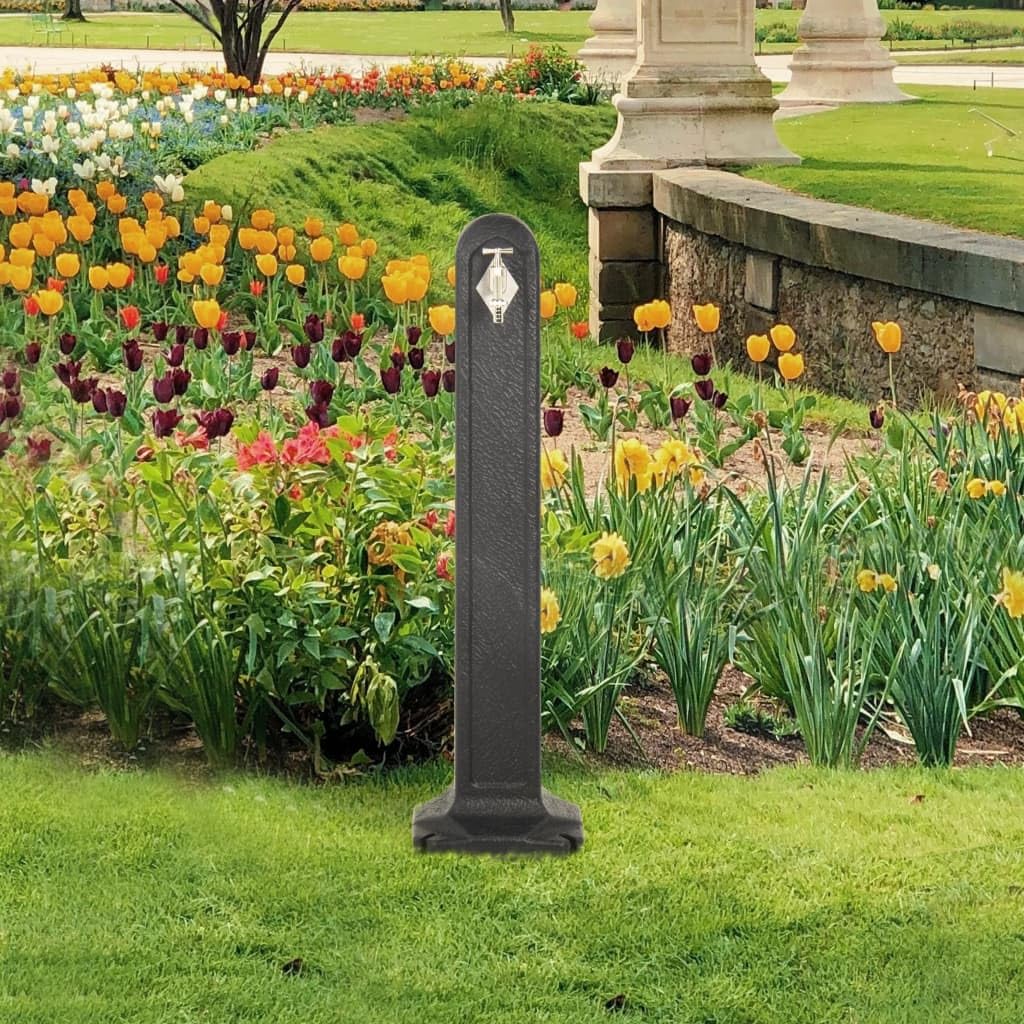 Columna de grifo de agua antracita con aspecto de piedra, de plástico HDPE, 90 cm de alto, con grifo de ½ pulgada y conexión de manguera para sistema de riego, jardín, balcón, terraza
