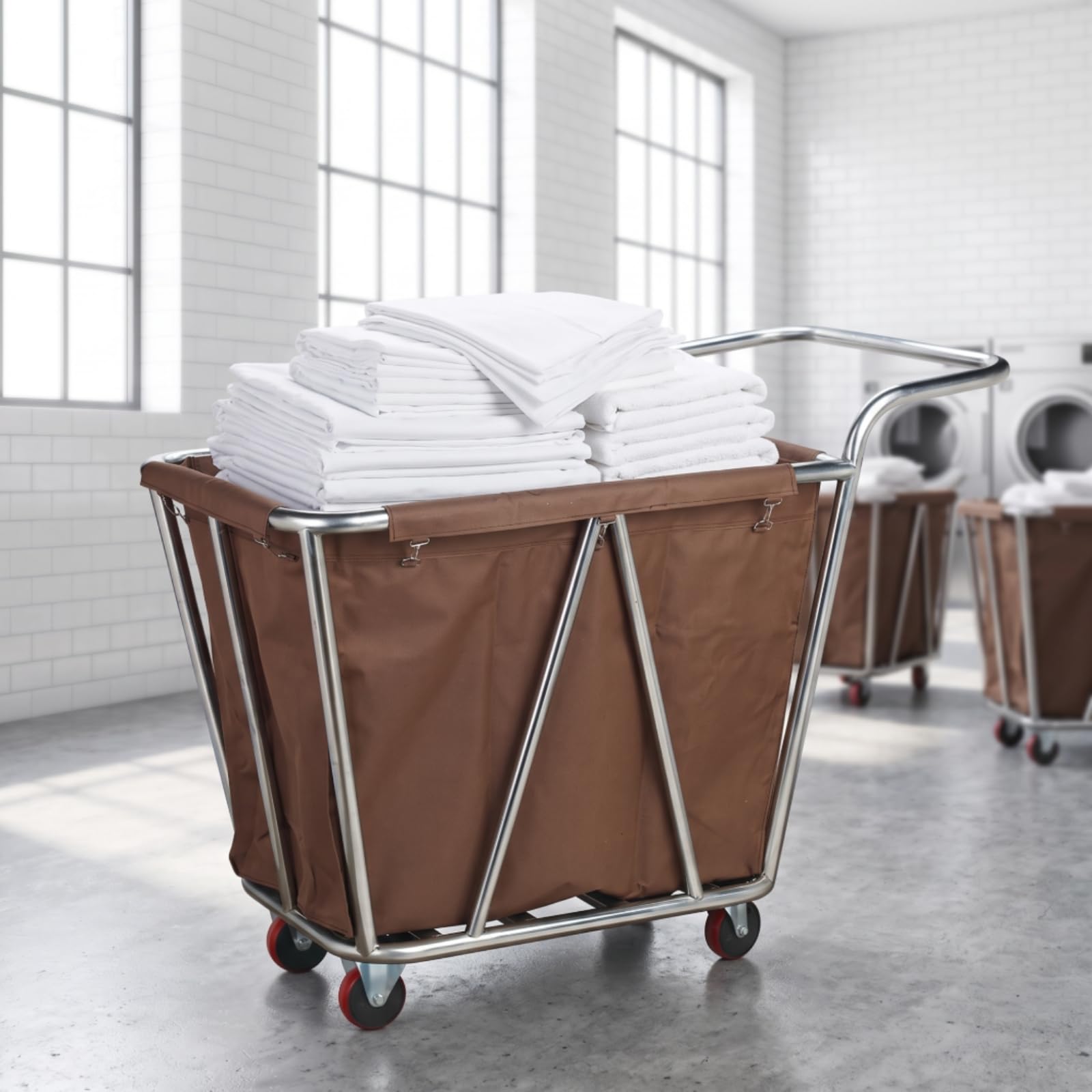Carrello Portabiancheria con Telaio in Acciaio Inox Grande Capacità Carrello Portabiancheria con Professionale per Lavanderie, Albergo, Ospedale