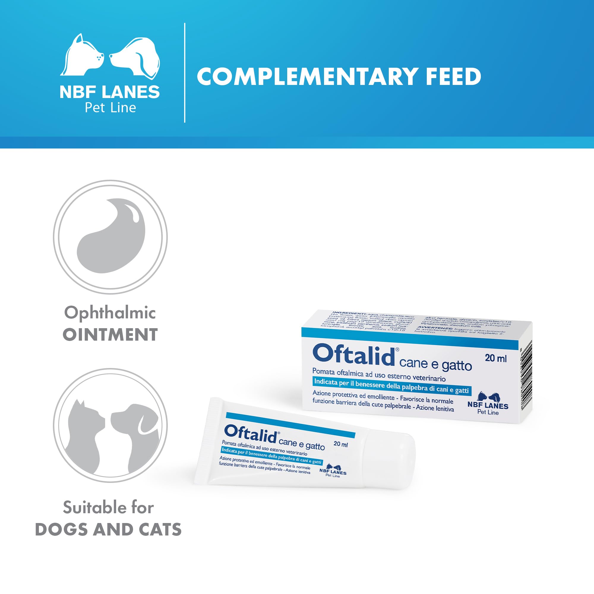 NBF Lanes | Oftalid Hund und Katze Augensalbe 20 ml für das Wohlbefinden des Augenlids von Hunden und Katzen