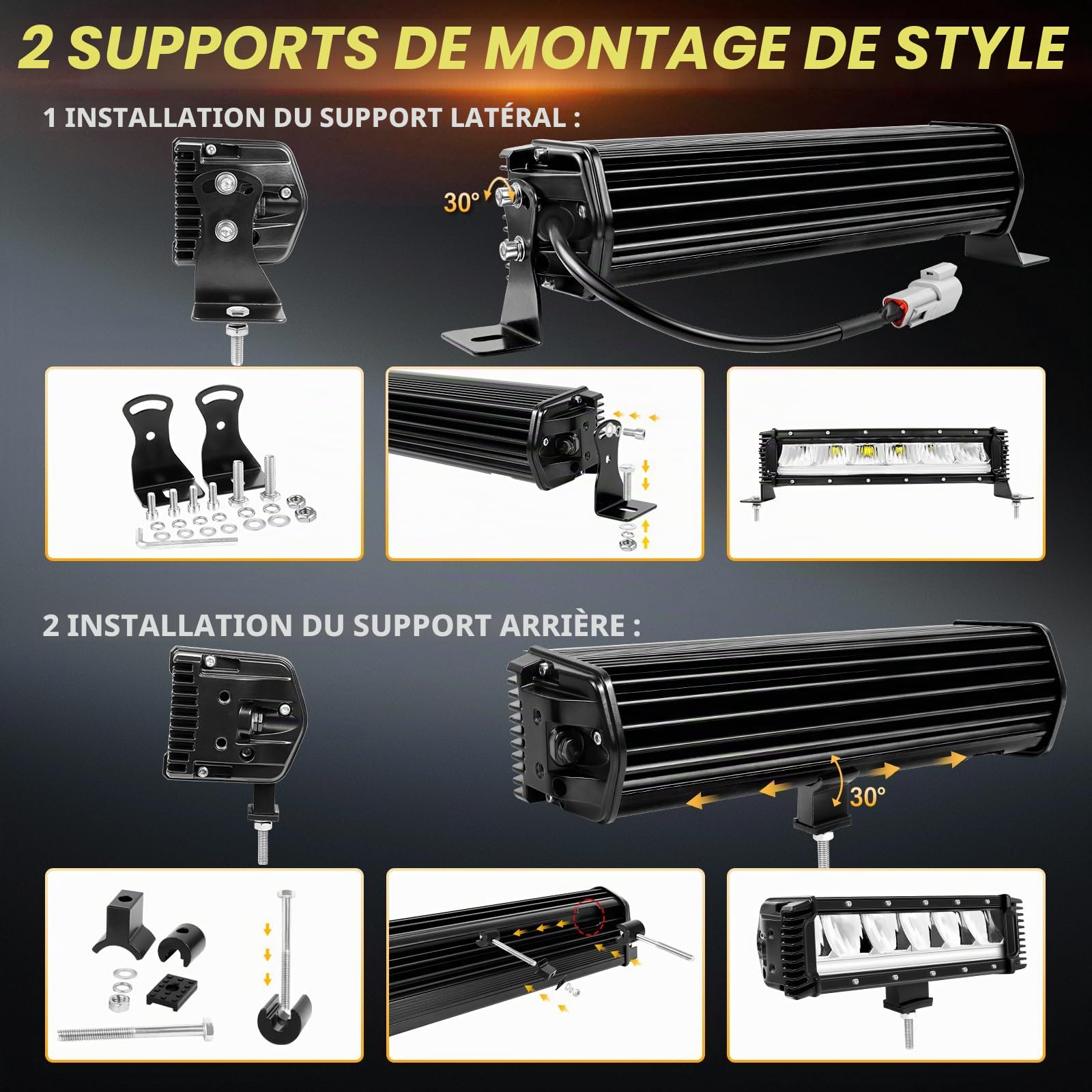 PICAA Barre LED 13 Pouces 32 cm 120W, Feux de Jour DRL Ambre, Rampe à LED | avec Kit de Câblage 12V pour Camion, Bateau, Projecteur, Feux de Brouillard, 4x4, ATV, Véhicule,étanche IP67
