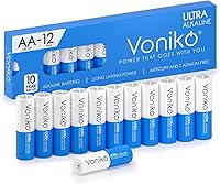 Voniko Premium AA Batteries 12 Pack - Leakproof Long-Lasting 1.5V Alkaline Double A Batteries, 10-Year Shelf Life