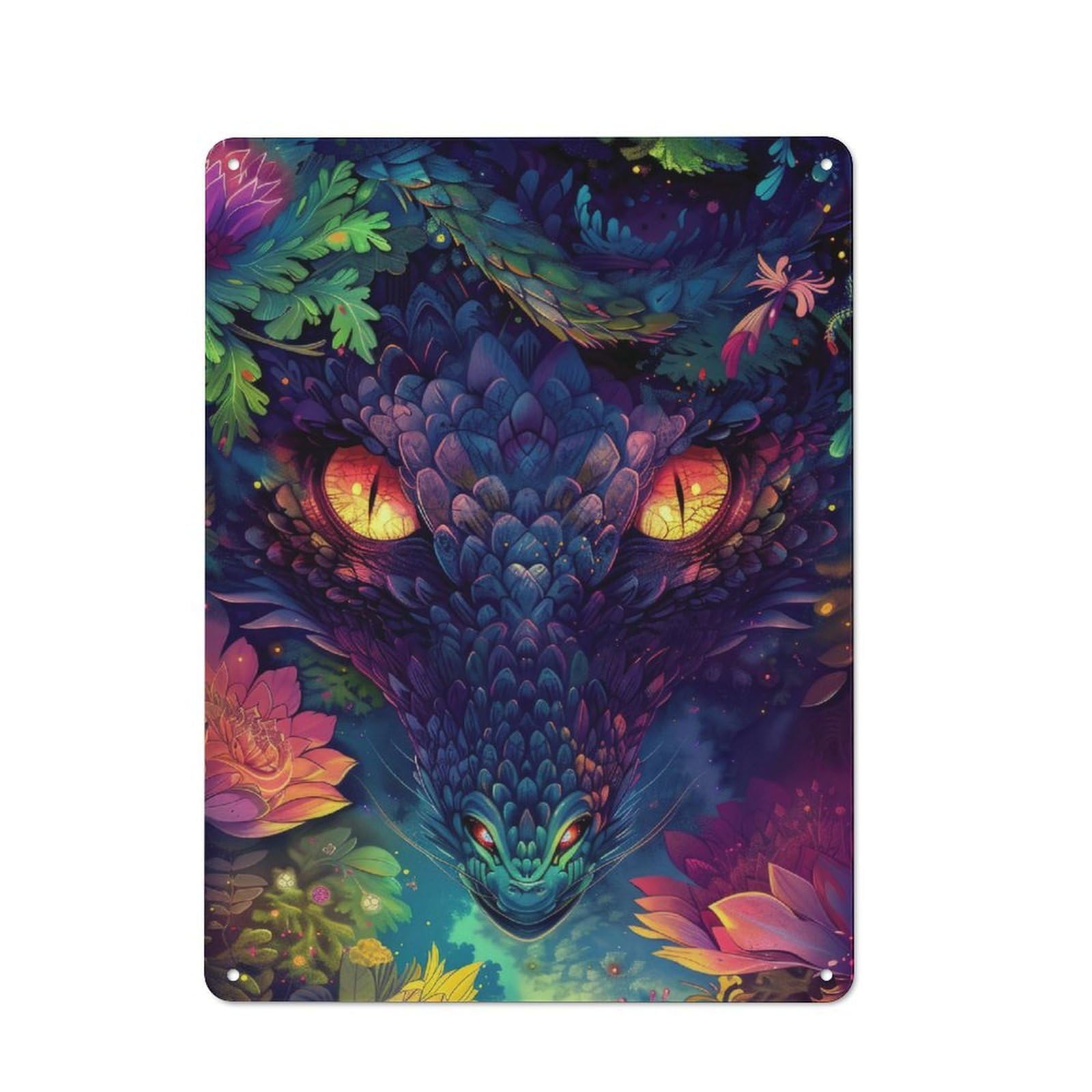 Junmoney Style-4 Dragon In Bloom Neon Fantasy Art Vintage Tin Sign 40X30cm For Café Or Restaurant, Suited To Café Owners And Decorators