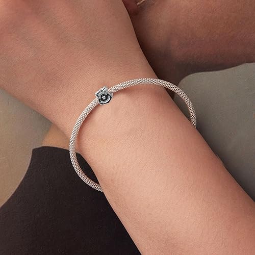 Miniatura 4 de Dije de plata de ley 925 con diseño de escudo para servir y proteger la Guardia Nacional de los Estados Unidos para pulsera, Plata esterlina, plata