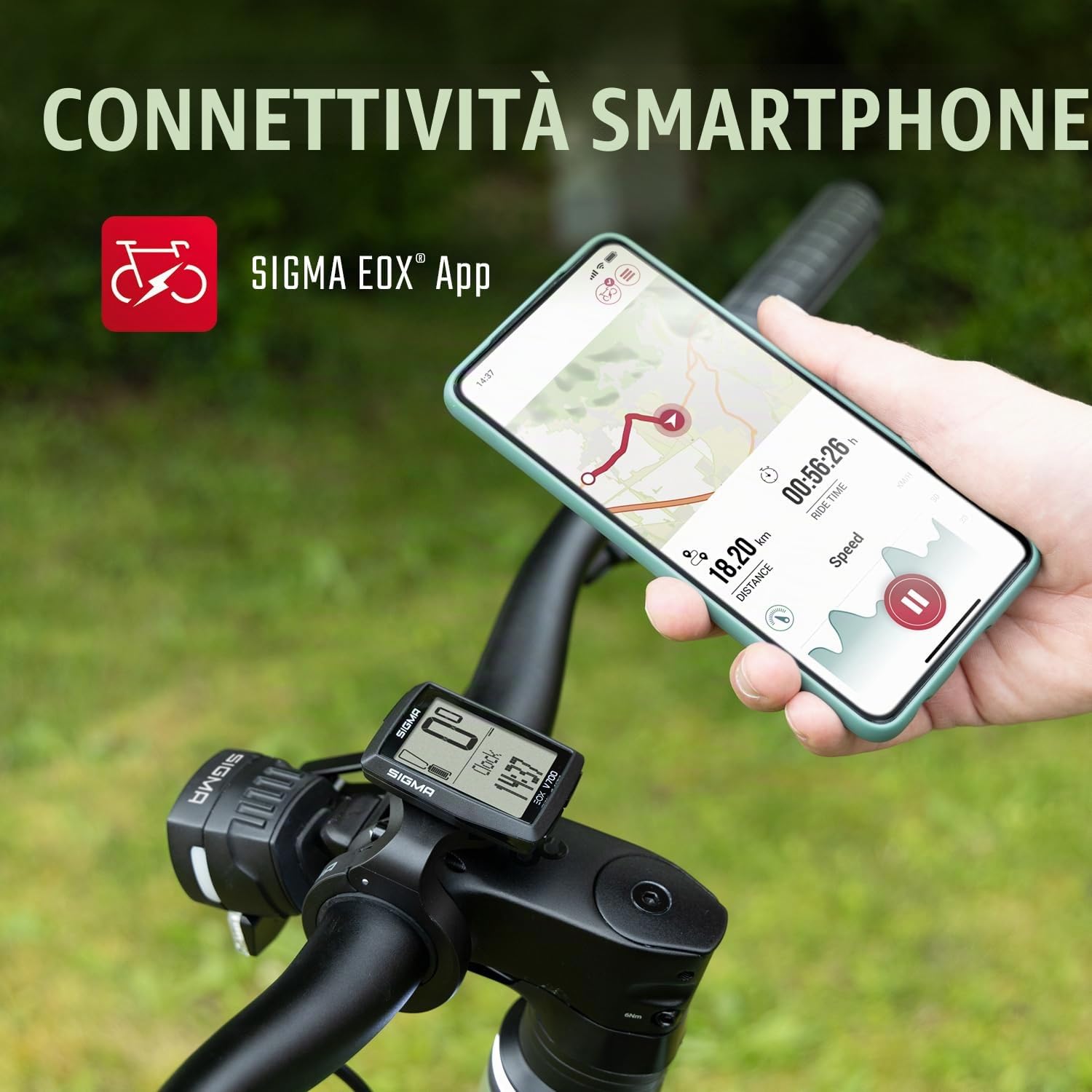 SIGMA EOX VIEW 700 | per bici elettrica con OVER CLAMP BUTLER incluso | Contachilometri impermeabile per bici elettriche | Compatibile con l'app gratuita EOX