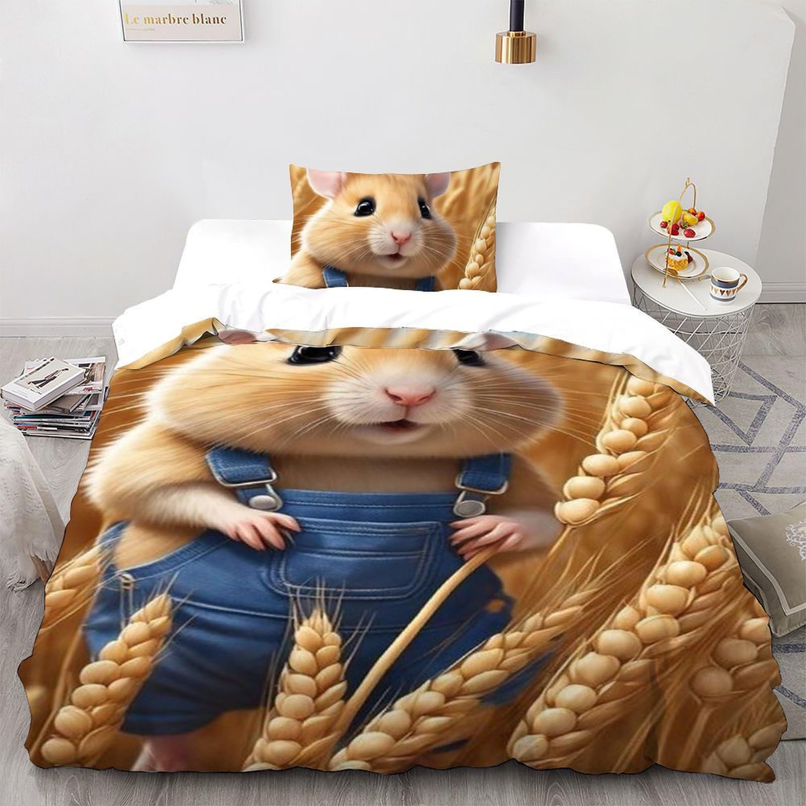 Housse de couette hamster 135x200 microfibre avec taie d'oreiller pour lit simple