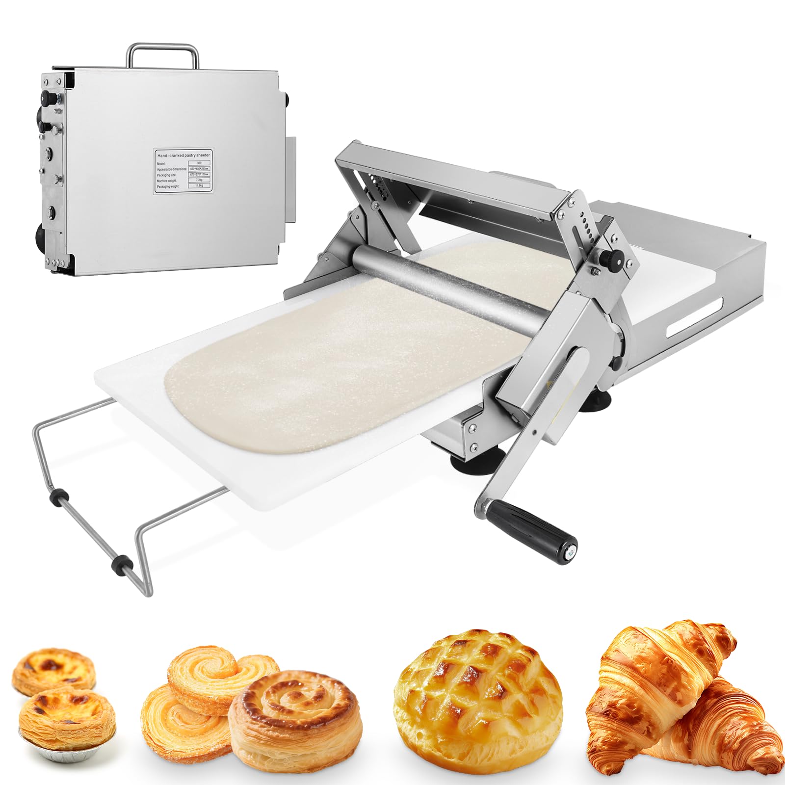 Sfogliatrice pieghevole da 30,5 cm, in acciaio inox, manuale, per pasta fudge, crosta, pizza, con una lastra e spessore regolabile da 2,5 a 25 mm