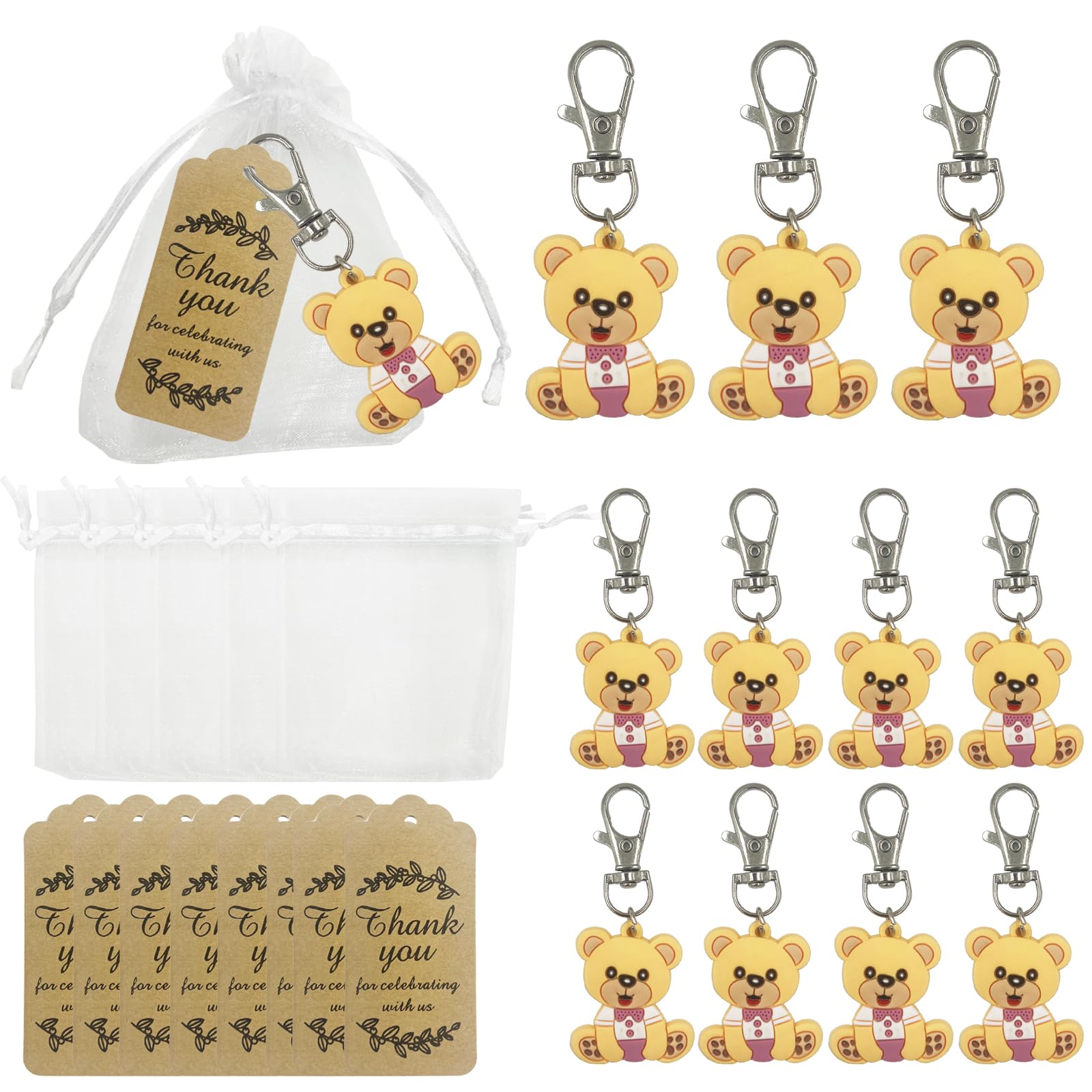 30 Sets Los Invitados al Baby Shower Devuelven Regalos,Incluye Llaveros de Animales,Bolsas de Organza y Etiquetas de Agradecimiento para Cumpleaños,Artículos de Fiesta