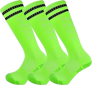 Calcetines de fútbol para niños pequeños, calcetines deportivos hasta la rodilla, calcetines de fútbol a rayas para niños y niñas