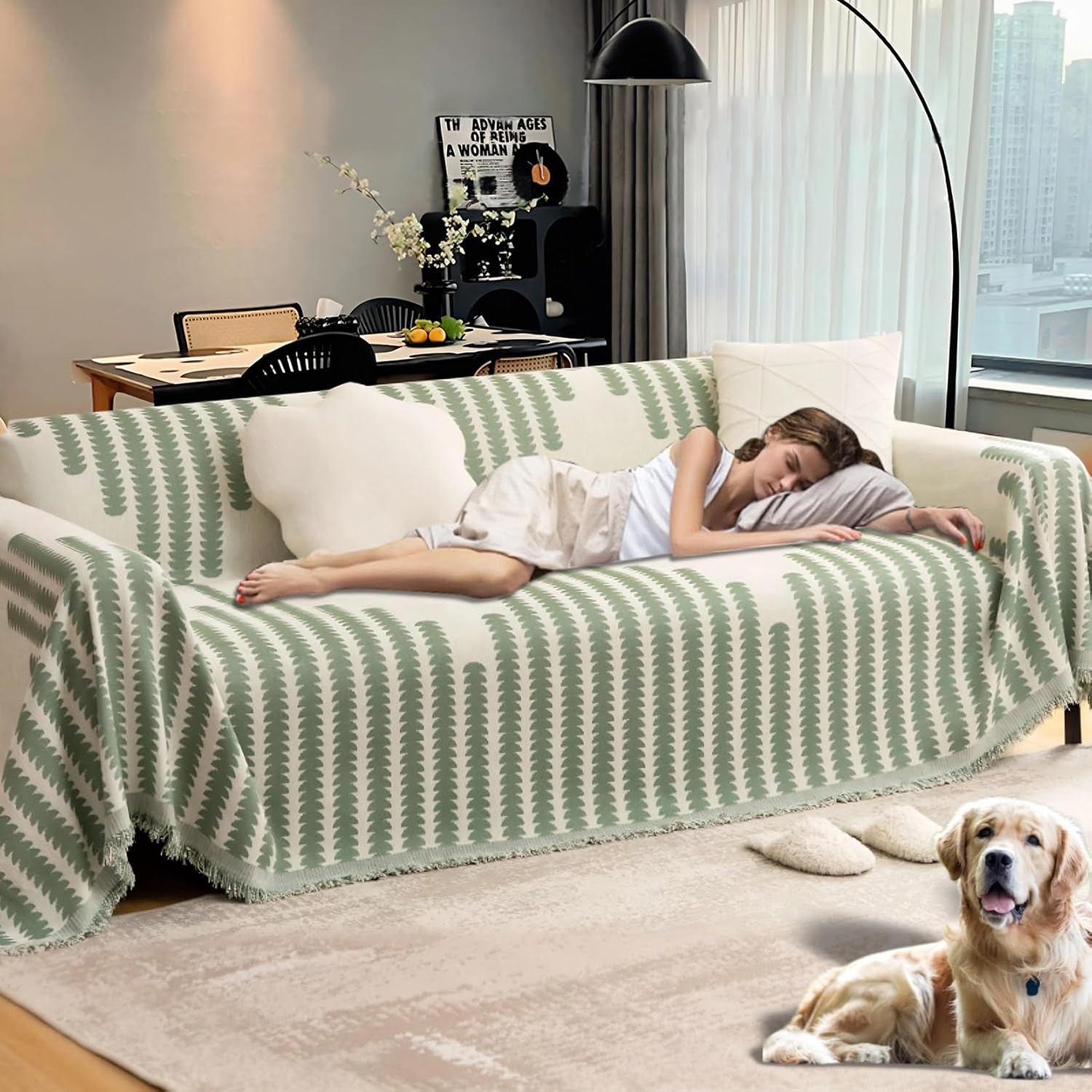 Sofa Covers with Tassel Washable Couch Covers Chenille Anti-Scratch Couch Covers for Sectional Sofa Pet Friendly Couch Protectors for Dogs Anti-Cat Scratch Sofa Cover