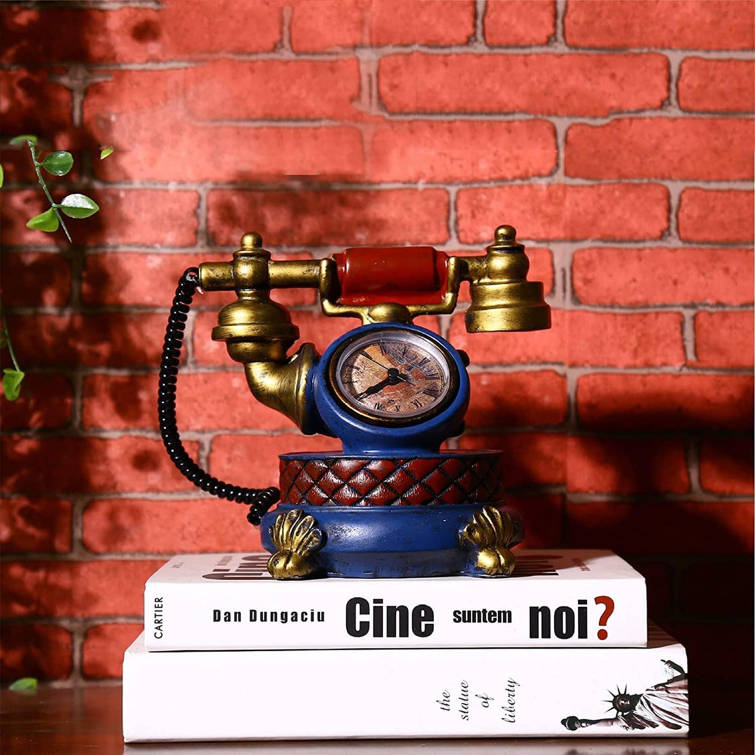 Phone Decor Creative Retro Decorative Phone Clock, Resin Rotary Dialing Telephone Ornament Cafe Bar Window Decoration Props