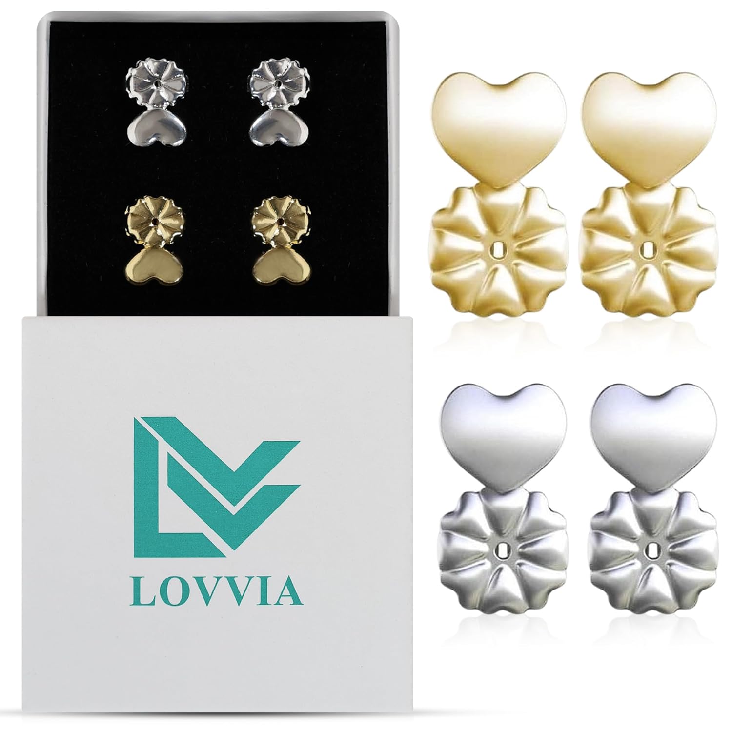 LOVVIA OhrringVerschlüsse, zerrissene Ohrläppchen, hypoallergen, 2 Paar, verstellbar