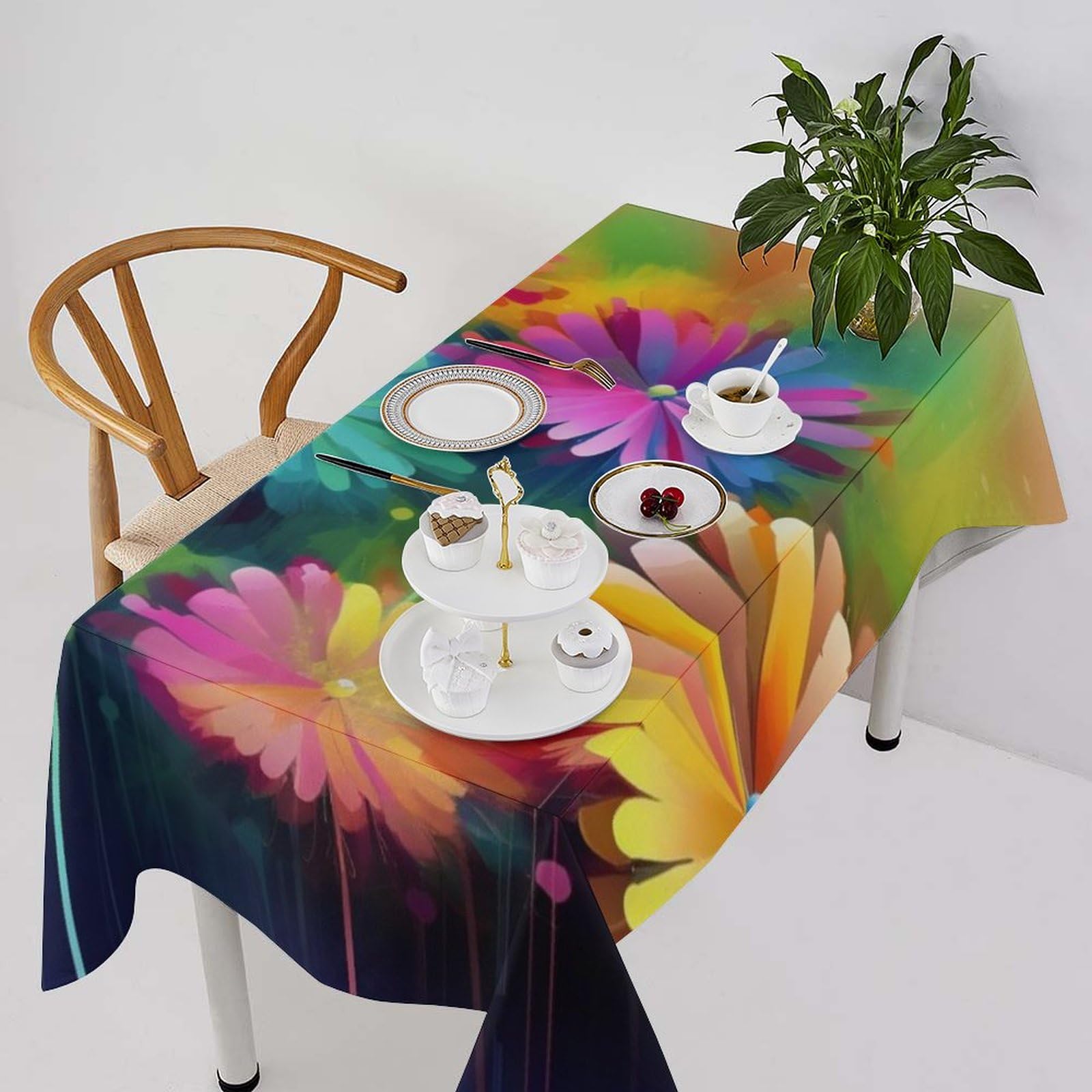Nappe rectangulaire imperméable nappe de table fleurs colorées cuisine pique-nique