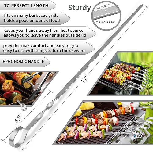 Miniatura 2 de Brochetas Kabob, brochetas de metal de 16.8 pulgadas, planas, largas, de acero inoxidable, anchas, reutilizables, para barbacoa, parrilladas,