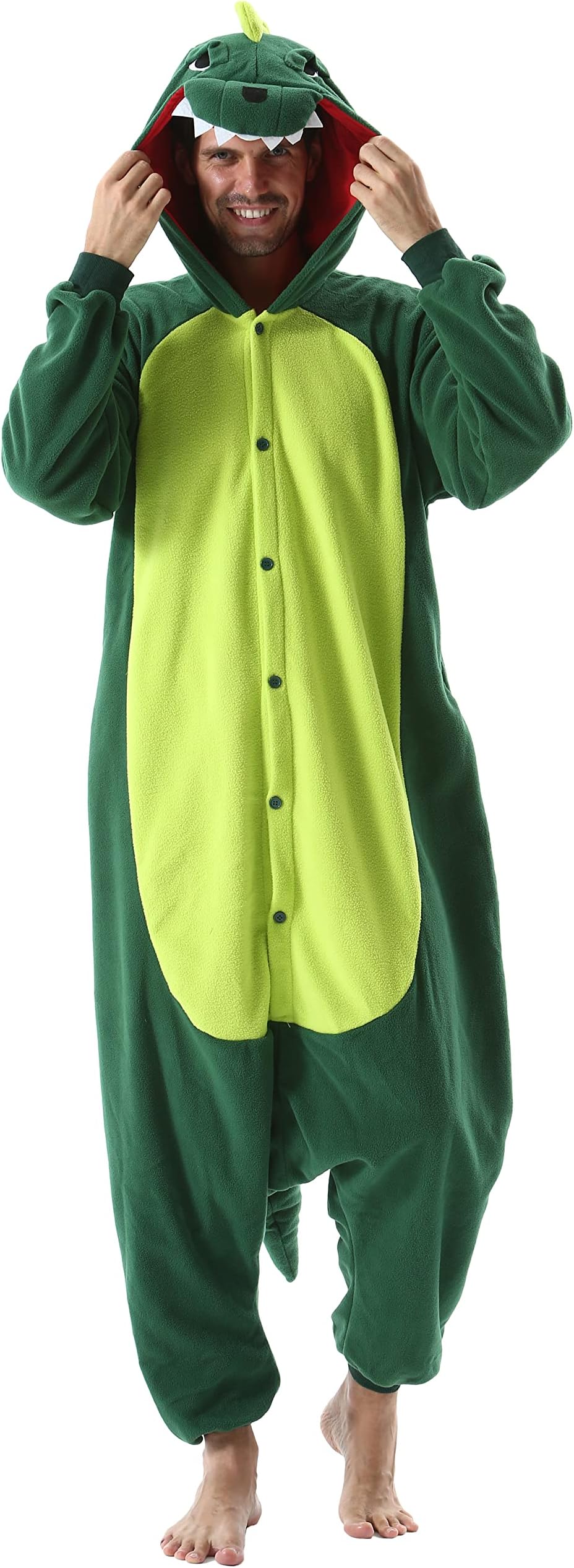 SAMGU Unisex Adult Onesies Pajamas Cosplay Costume One Piece Homewear Sleepwear Jumpsuit, Green-dinosaur, L