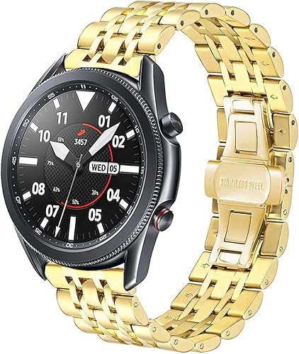Correa compatible con Samsung Gear S3 / Galaxy Watch 1.811 in / Galaxy Watch 3 1.772 in, 0.866 in 7 filas correa de repuesto de metal de acero