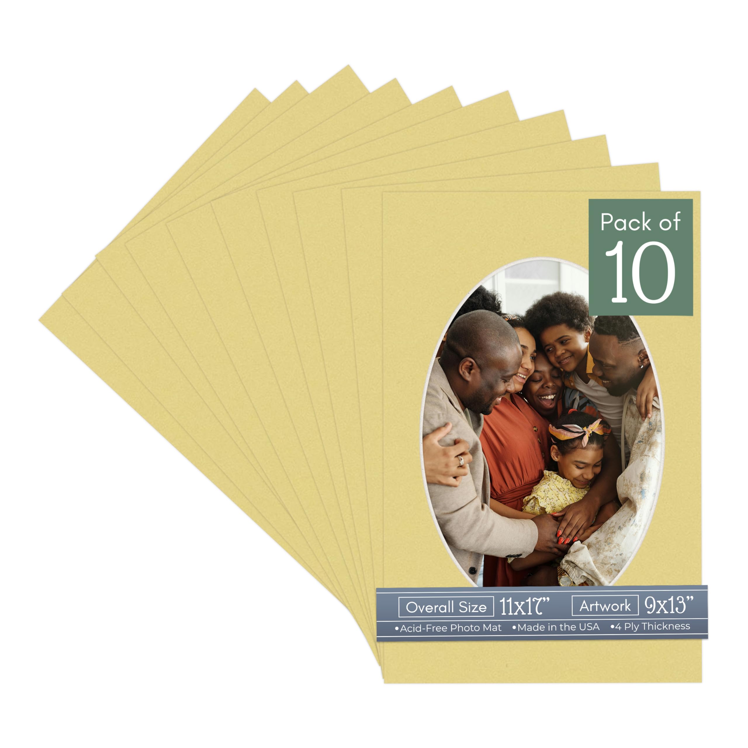 CountryArtHouse Soft Yellow Acid Free 11x17 Oval Picture Frame Mat with White Core Bevel Cut for 9x13 Pictures - Fits 11x17 Frame - Pack of 10 Matboard Show Kits with Acid Free Backings & Clear Bags-image-33