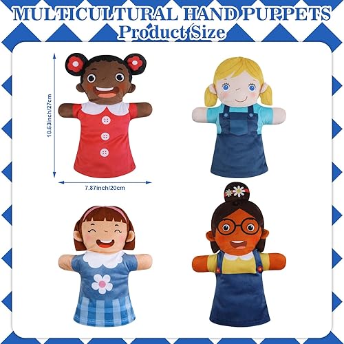 Miniatura 2 de Poen Juego de 8 títeres de mano para niños, títeres de mano multiculturales a granel de felpa suave para niños pequeños, aprendizaje de interacción