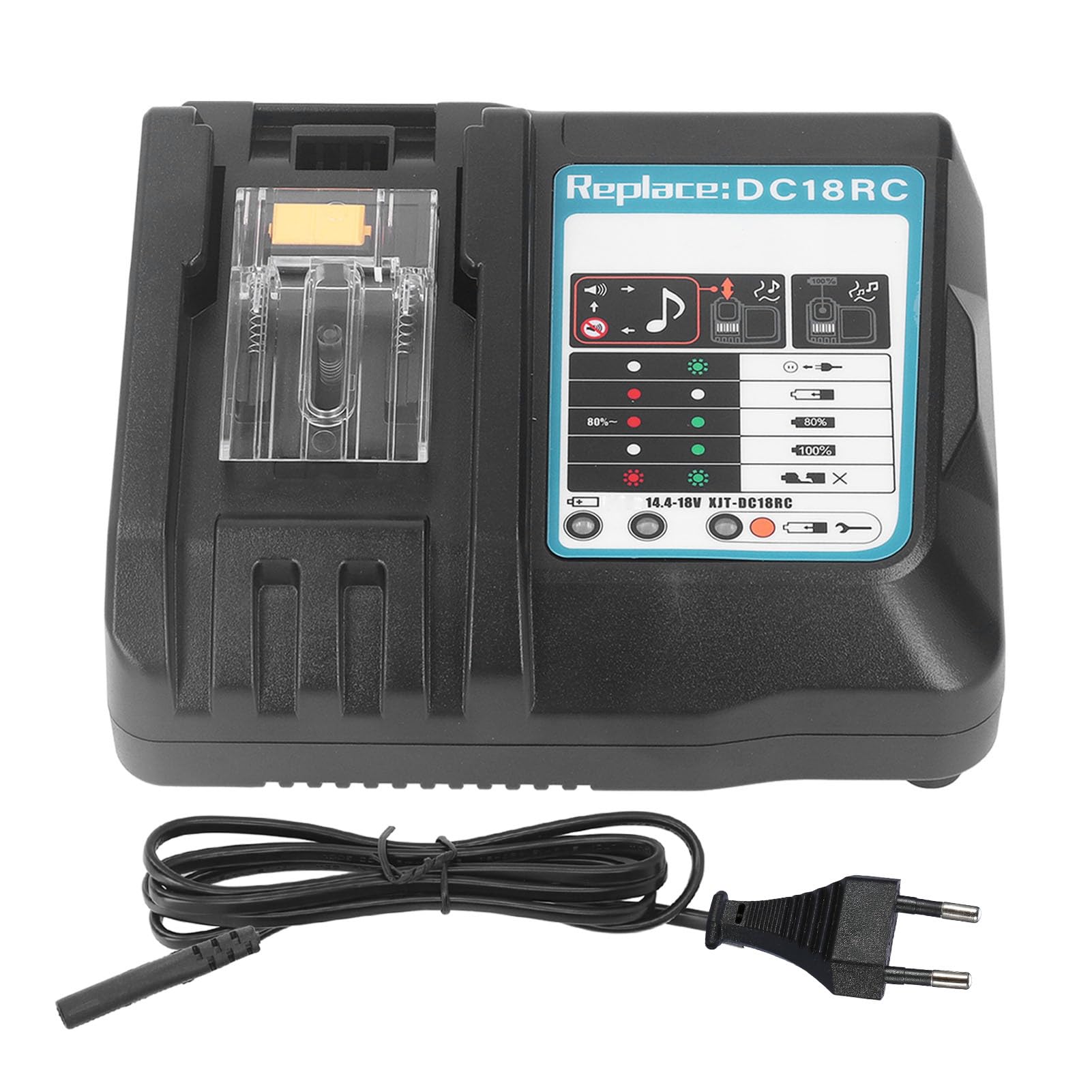 Cargador de Batería de Iones de Litio, 100-240V Profesional DC18RC 18V Cargador de Batería Protección Múltiple para BL1860 para BL1850 para BL1815 (Enchufe de la UE)