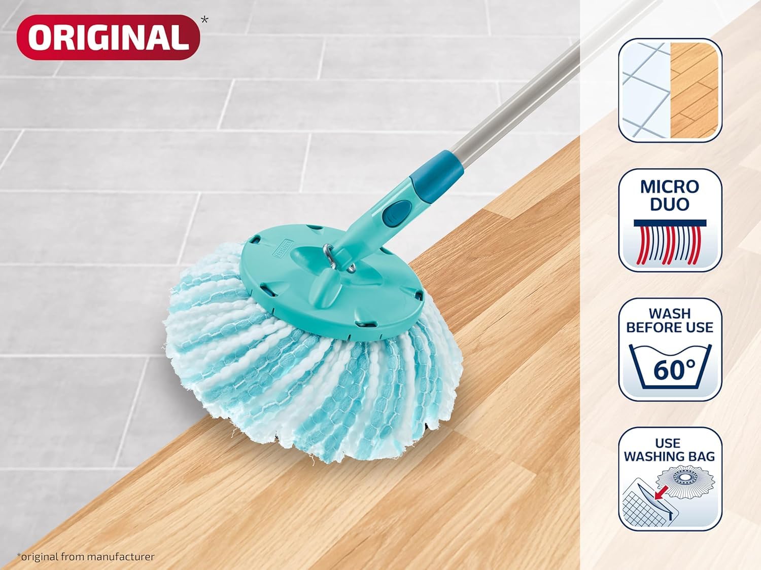 4 Têtes De Rechange Microfibre Pour Balai Leifheit Clean Twist Disc – 35cm