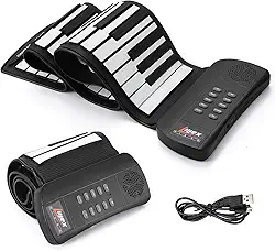 61 Teclas Roll Up Piano Teclado Piano Atualizado Portátil Recarregável Eletrônico Rolo De Mão Com Teclado De Piano De Silicone Ambiental Para Iniciantes (Preto)