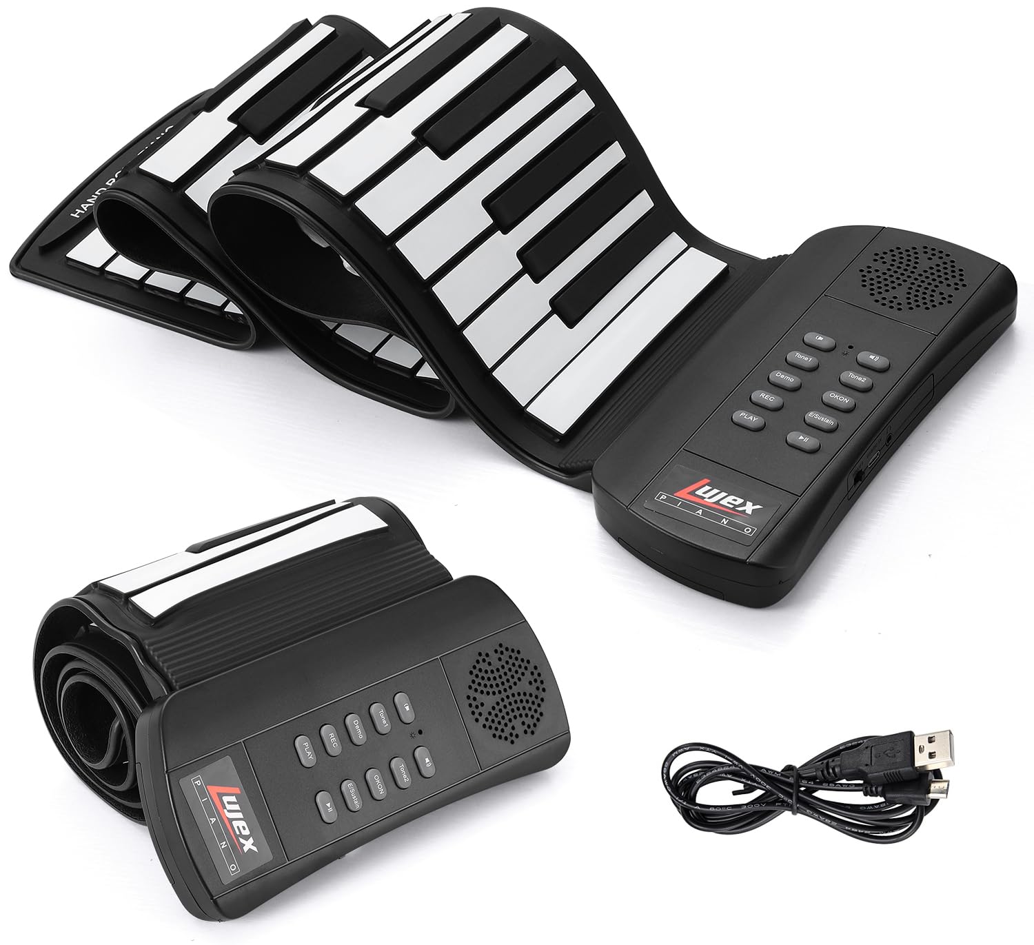 Lujex Roll Up Piano, Portable Silicone Keyboard Perfect for Beginners, Safe Material, Headphone Jack for Quiet Practice, 16 Tones & Record Function, Foldable for Travel (Black)
