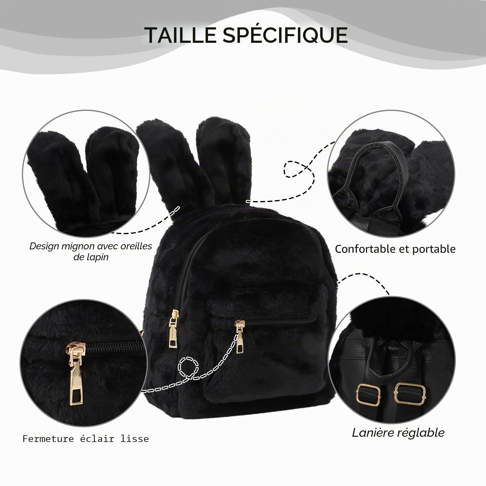 Sacs à dos de Lapin Mignons pour Filles, Sac à dos pour Femmes avec Oreilles de Lapin Sac à Bandoulière en Peluche Sac d'école Cartable