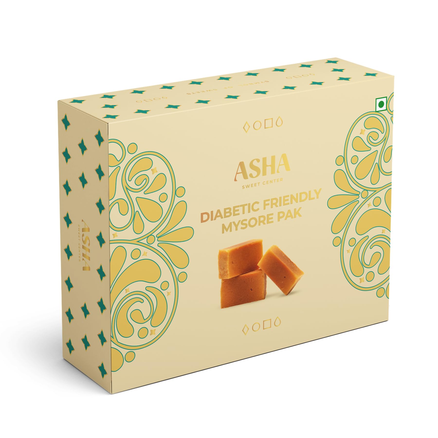 ASHA SWEETS Premium Handcrafted Diabetic Friendly Mysore Pak (Pack of 2 x 250gm) Authentic Indian Dessert Made with Pure Ghee & Low GI Sugar|Exclusive Sweet Gift Box For Any Occasion & Celebration