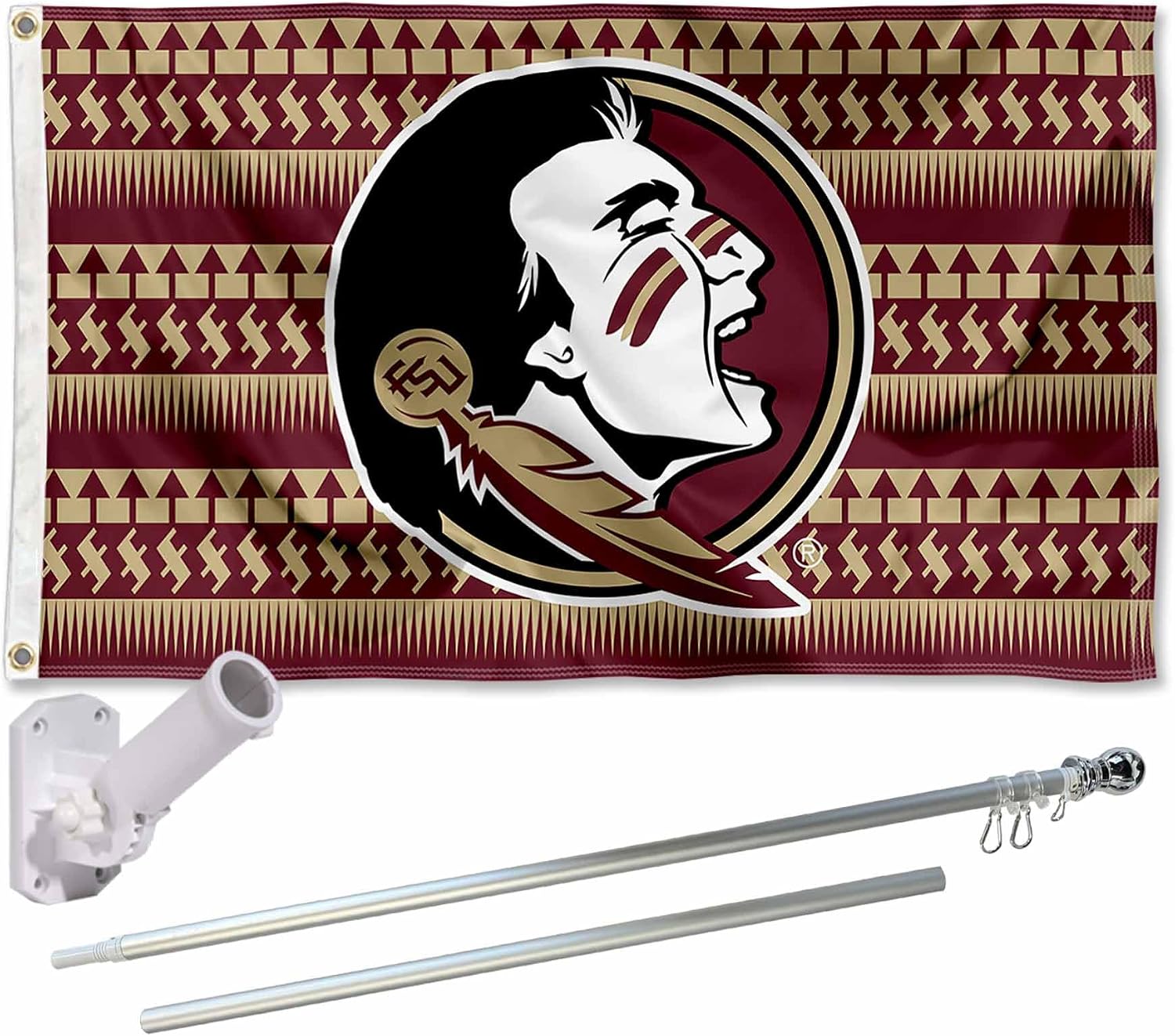 Florida State Chevron FSU Flag with Pole and Bracket Kit